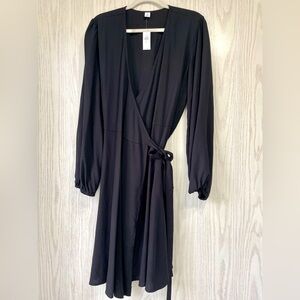 Old Navy Classic Black Wrap Long Sleeve Dress Size L Tall NWT